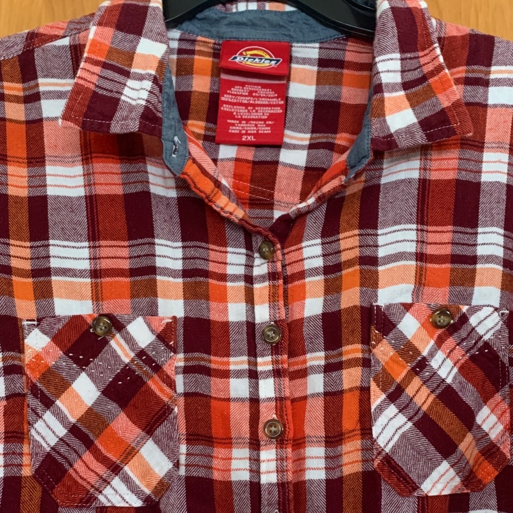 Dickies 100% Cotton Plaid Flannel Shirt w/ unique offset back yoke Sz 2XL